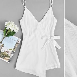 Surplice Knot Side Pleated Cami Romper